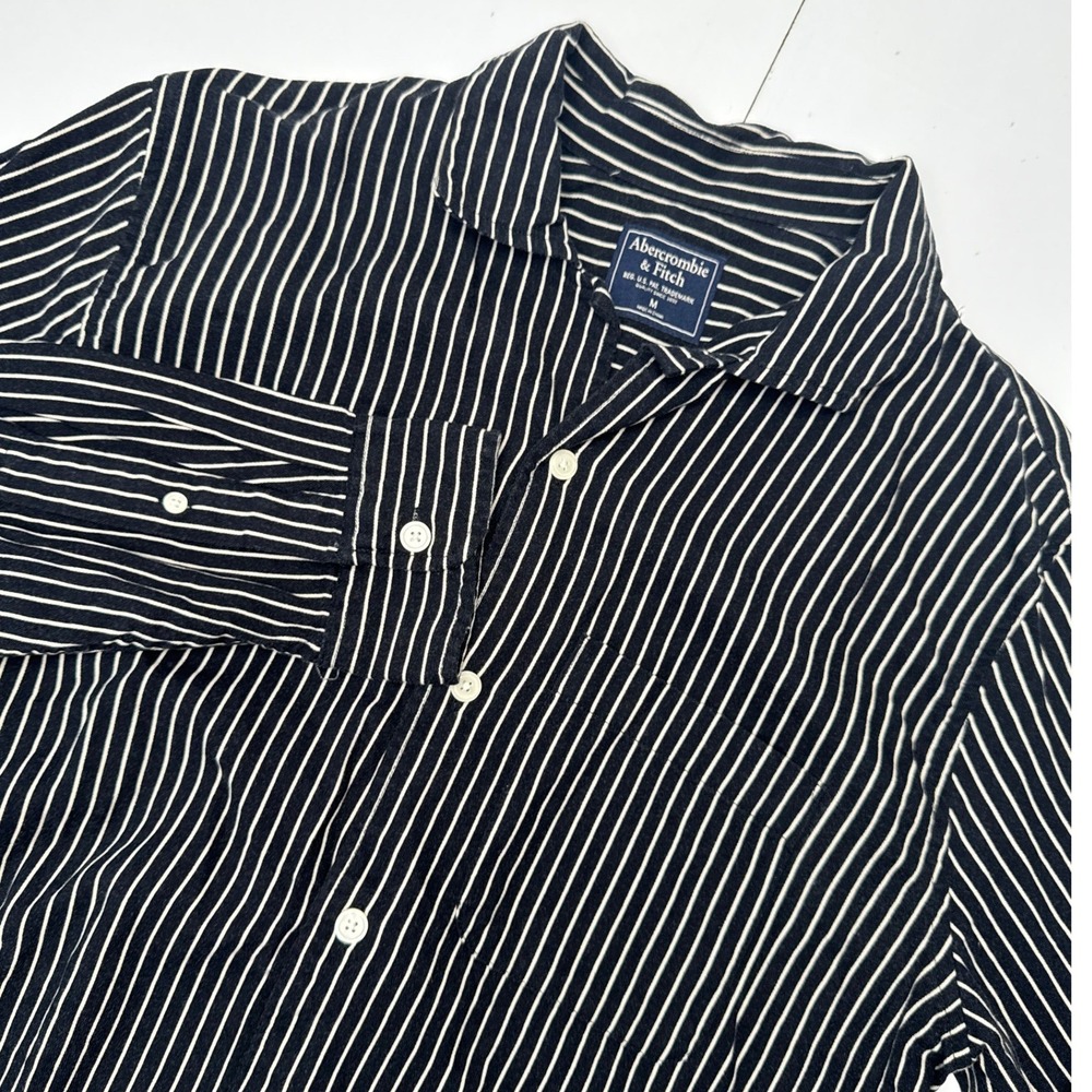 Abercrombie & Fitch Mens Navy Blue White Striped Long Sleeve Button Down Shirt M